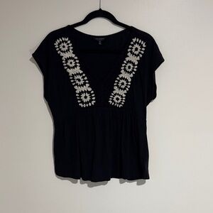 Lucky Brand Black V-Neck Embroidered Tunic